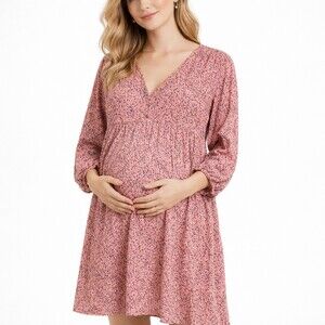 The Nines by Hatch Maternity Tunic Top Womens Large Pink Ditsy Floral Modest